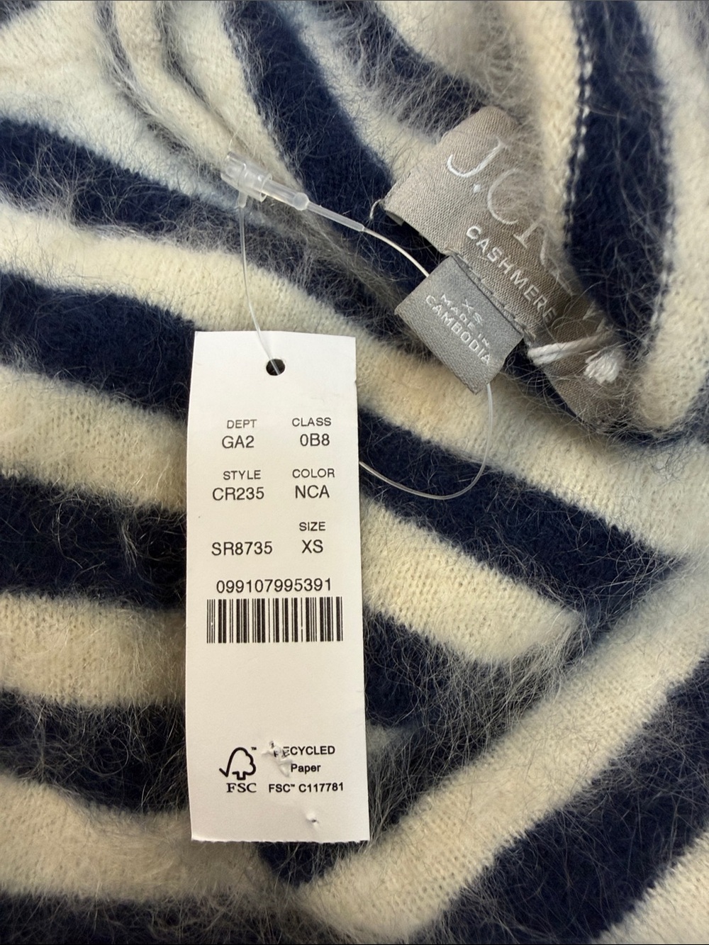 J CREW Brushed cashmere boatneck T-shirt in stripe CR239 $148 - Picture 8 of 8